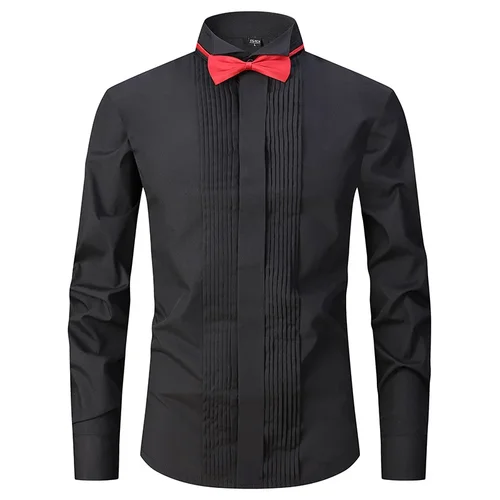 Imagen 2 del producto Camisa blanca de vestir con puños franceses para hombre, camisa con cuello alado de 8XL, camisas formales de esmoquin con punta de ala de manga larga para fiesta, cena y boda