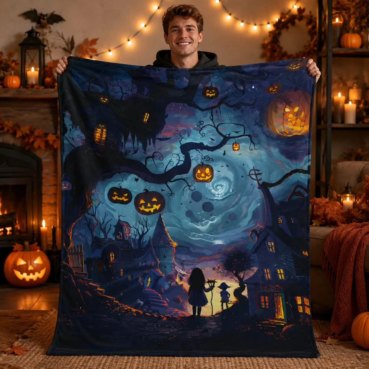 Halloween Throw Blanket: Soft Plush with Haunted House Print (30x40 to 60x80)