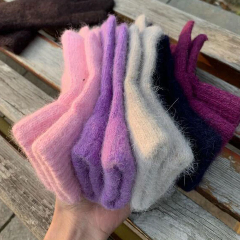 Guantes de dedo completo para mujer, manoplas elásticas de punto, lana, esquí, ciclismo, imitación de Cachemira, Invierno