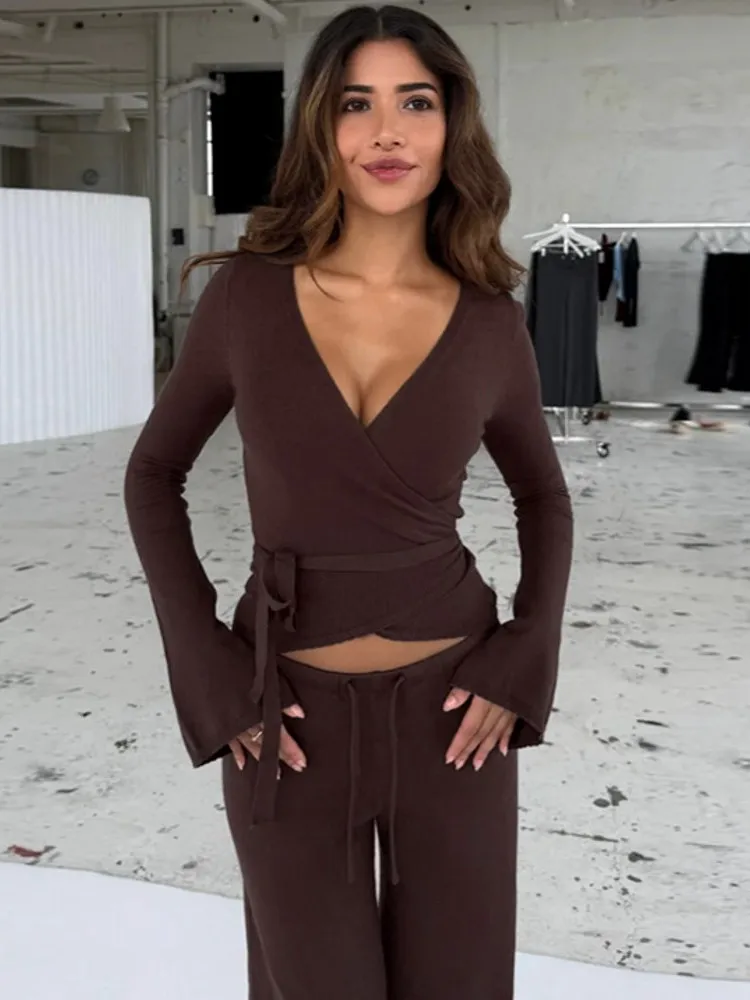 

Женские комплекты из 2 предметов, осень-зима 2025 г., пуловер, костюм, топы с длинными рукавами и брюки, комплект из двух предметов, спортивный костюм, наряд