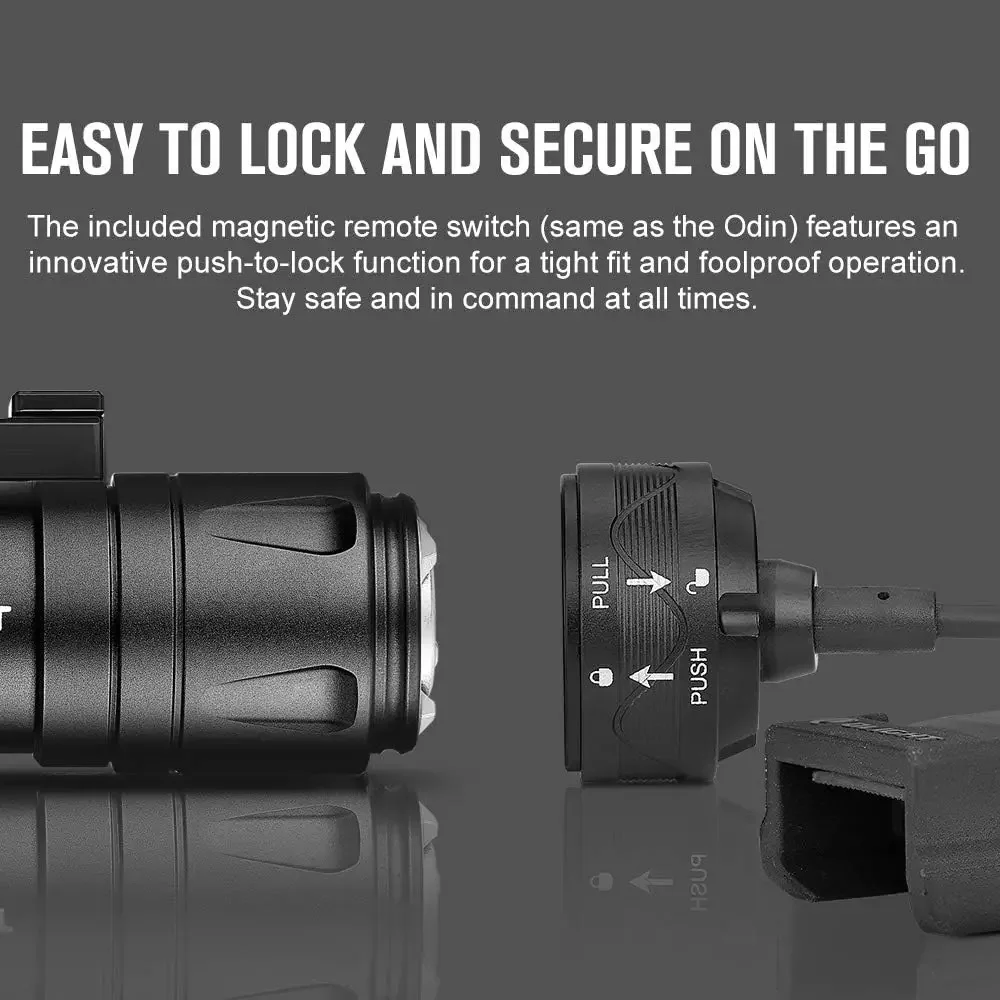 Odin Mini 1250 Lumens Ultra Compact Rechargeable Mlok Mount Weaponlight, Removable Slide Rail Mount and Remote Switch, 24