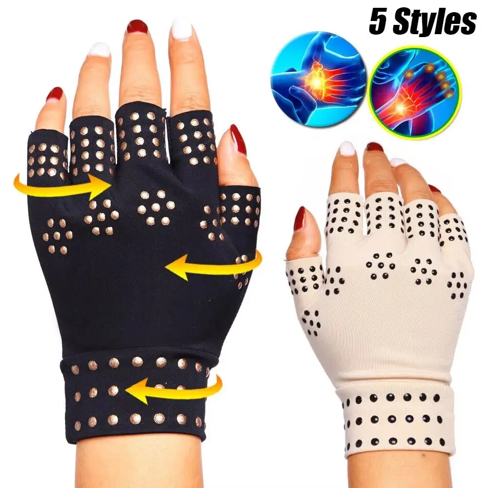 

Arthritis Joint Magnetic Gloves Anti-UV Elastic Arthritis Therapy Gloves Breathable Exposed Finger Cycling Driving Gloves