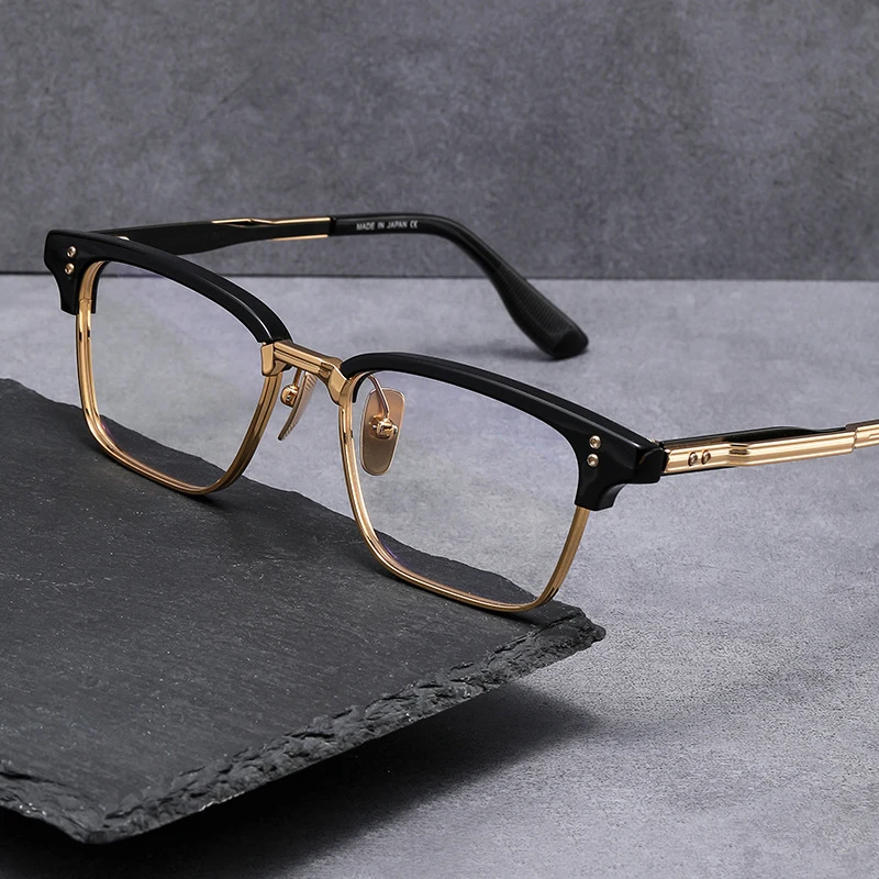 Japanese Business Square Glasses Frame for Men Handmade Titanium Acetate Optical Eyeglasses Male Myopia Prescription Eyewear