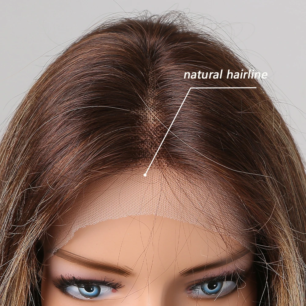 Haircube Menselijk Haar Pruiken Korte Rechte Bob Pruik Voor Vrouwen Bruine Blonde Hoogtepunt Pruik Vrouwen Medium Lengte T Deel lace Front Pruik