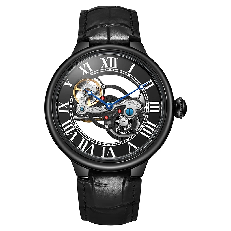 

Dulunwe 2025 Новые трансграничные мужские простые повседневные стильные водонепроницаемые автоматические механические часы с полым круглым циферблатом 6049