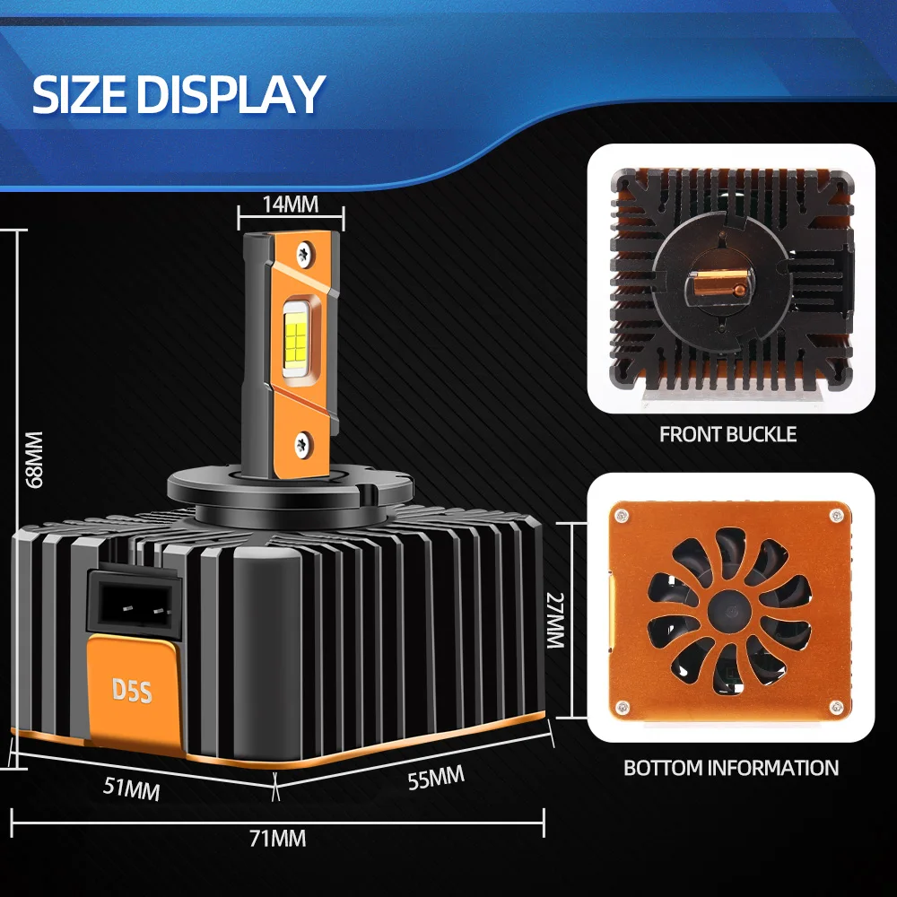 D5S 1:1 LED 헤드라이트 양면 CSP 칩 전구, 피아트 500X (334) 2014 2015 2016 2017 2018 2019 2020 2021 2022, 20000LM, 90W, 2 개