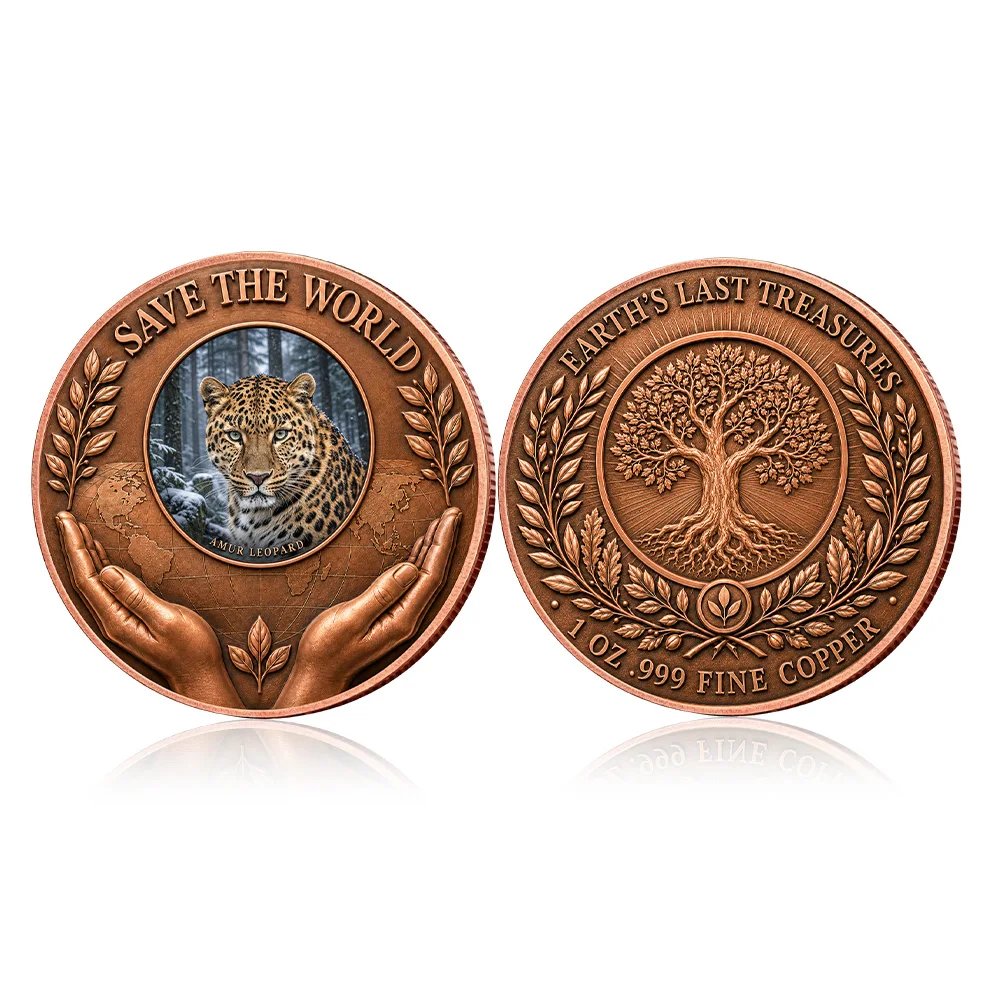 1 OZ .999 Fine Copper Save The World Wildlife Commemorative Coin Color Print Tiger Leopard Endangered Animal Collectible Gift