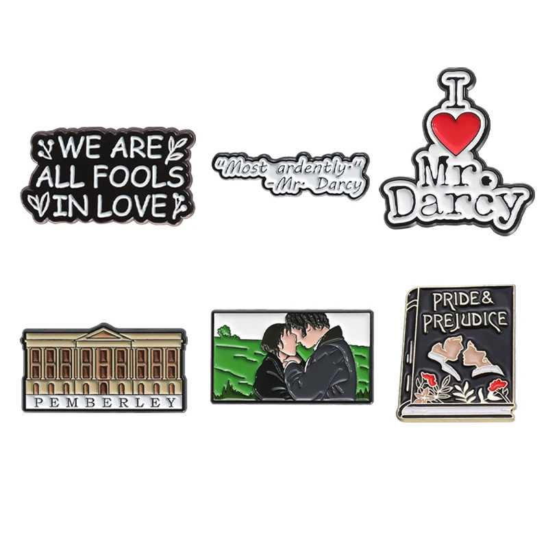 Classic Film Pride and Prejudice Books Enamel Pins Romantic Love Story Brooches Backpack Lapel Badge Gift for Friends Wholesale