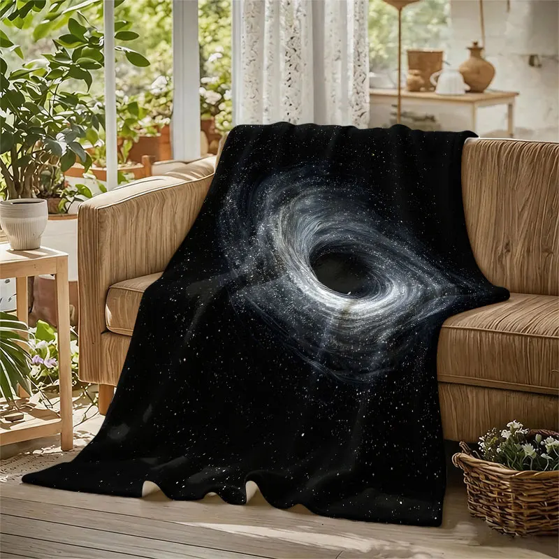 Black Hole Galaxy Flannel Blanket Warm Soft Halloween Christmas Decorative Couch Warm Cozy All-Season Gift