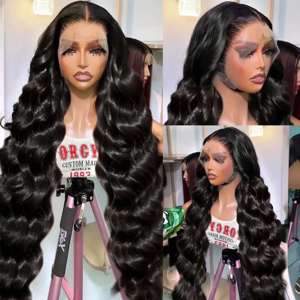 High Density 13x6 Hd Transparent Lace Frontal Wigs 100% Brazilian Human Hair Wig Loose Body Wave Black 40 Inch Choice For Women