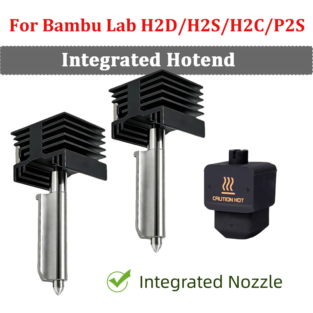 New Integrated Hotend For Bambu Lab P2S H2S H2C Hotend Hardened steel Nozzle 0.2/0.6/0.8/0.4mm For Bambu lab H2D A1/A1mini