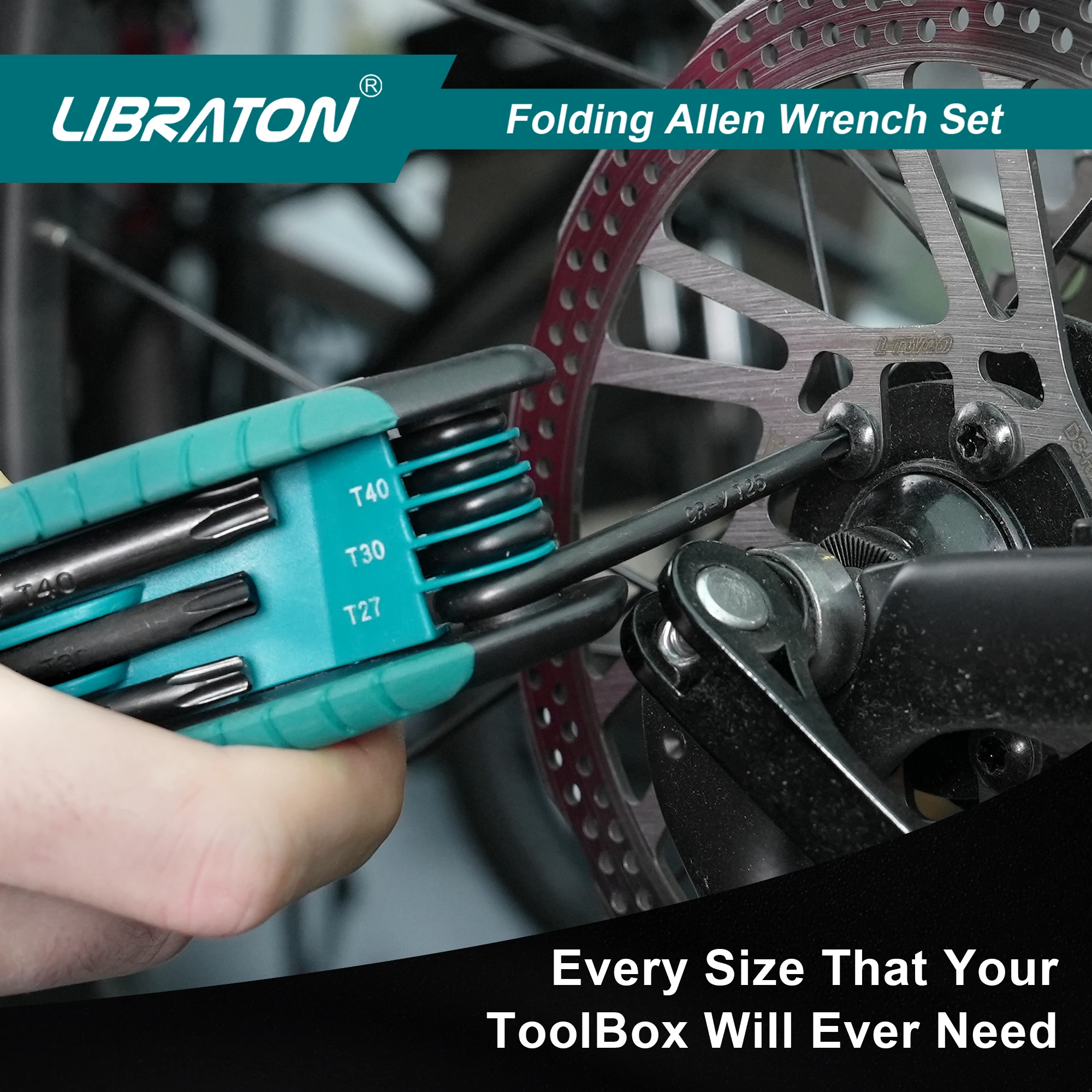 Libraton 8 in 1 Folding Torx Hex Key Allen Pocket Portable Star Wrench Kit Sizes T-9 to T-40 for Bicycle Maintenance