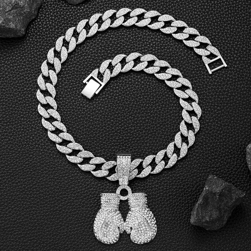 Trendy Nightclub Cuban Link Chain Necklace with Boxing Glove Pendant for Hip-Hop Style