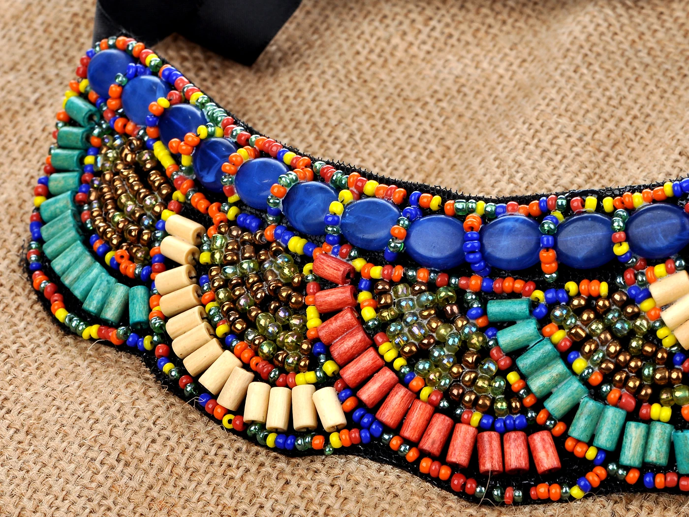 Tribal Colorful Beaded Bib Aztec Sun Scallop Edge Cute Statement Necklace