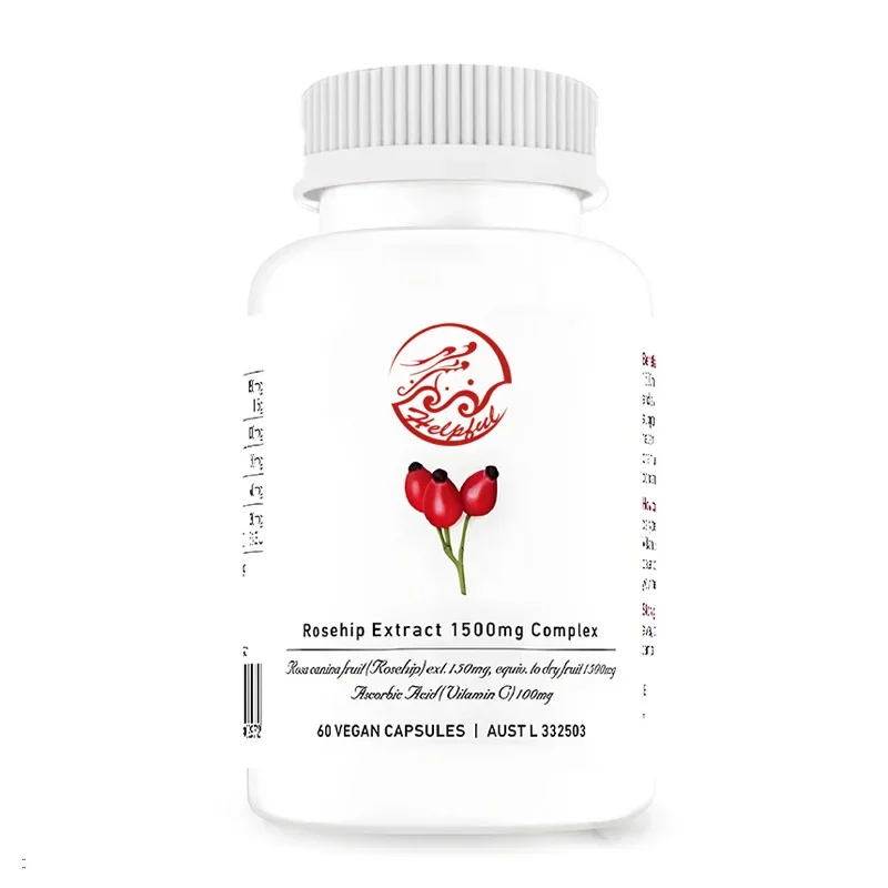 Extracto de fruta de rosa 1500 mg, formación de colágeno que contiene vitamina C&E, con efectos luminosos, nutritivos y reafirmantes, 60 cápsulas