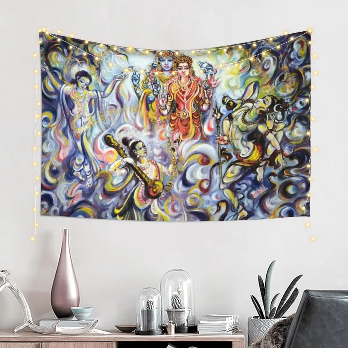 Dancing and Chanting for Vishnu Lakshmi Tapestry Decor For Room Wall Hanging Decor Decoration Room Tapestry