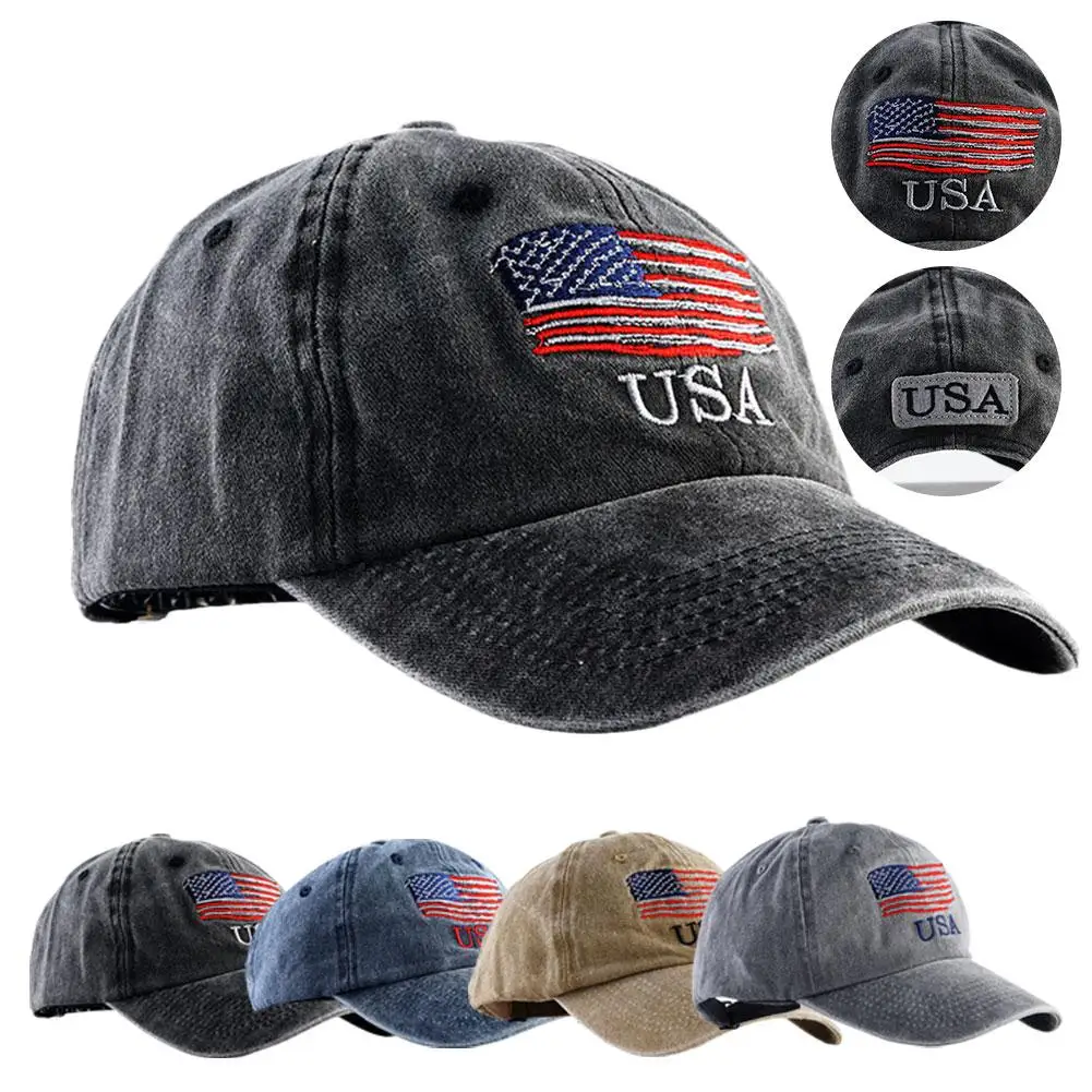 Unisex USA American Flag Baseball Cap Embroidered Style Army Hats Distressed Hat Military Washed Trucker I0E7