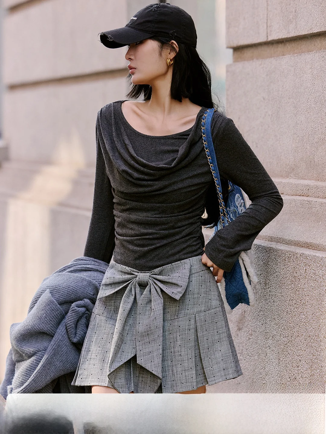 

Luna7xi Folded Shoulder Long Sleeve Color Base Shirt Inner Wear Knitted T-Shirt Commute Style Winter New Arrival Women'...