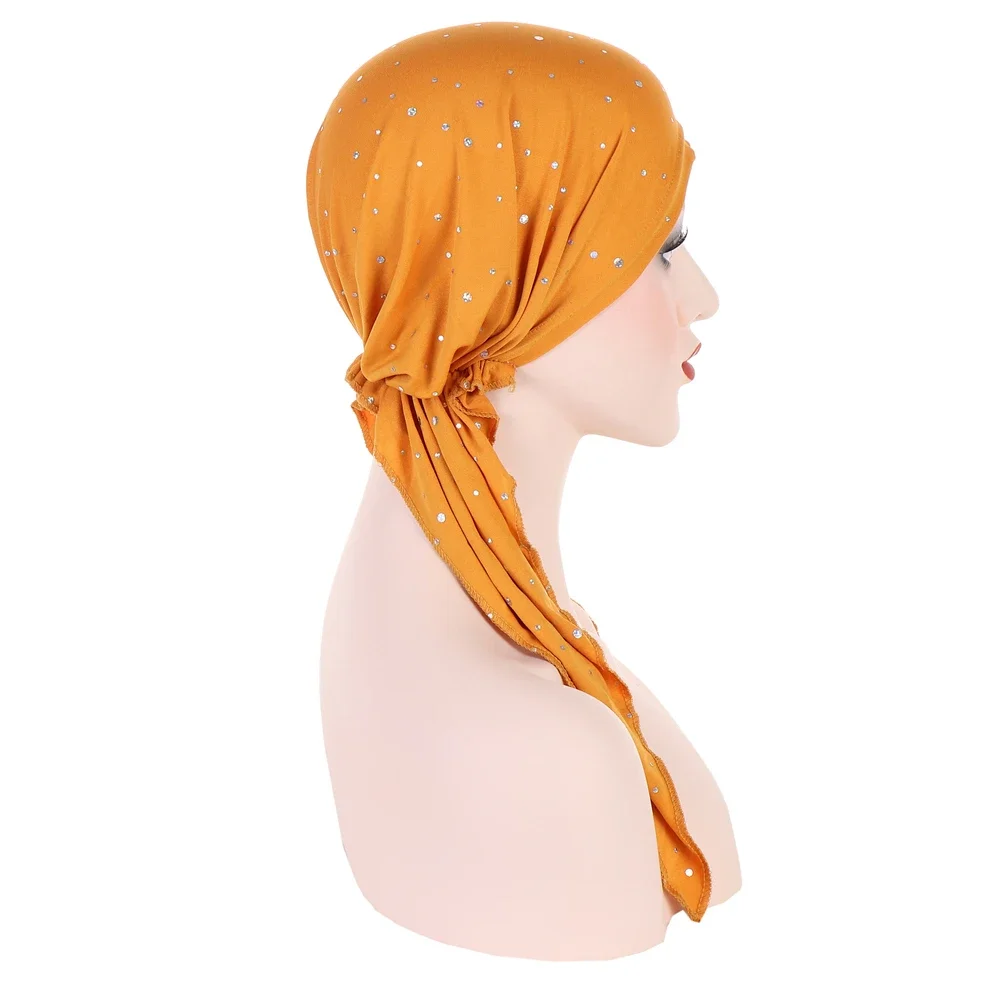 Turbante Hijab interior musulmán para Mujer, pañuelo de cola larga preatado, gorro para quimio, gorros, pañuelo para la cabeza, gorro elástico para