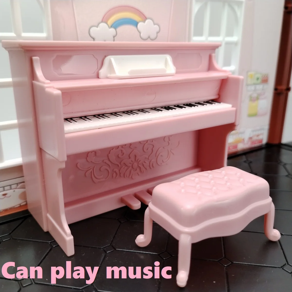 Accesorios y muebles para casa de muñecas, Piano con música, juguetes para niñas y niños, cocina, baño, juegos para niños, juego de regalo, 1/12