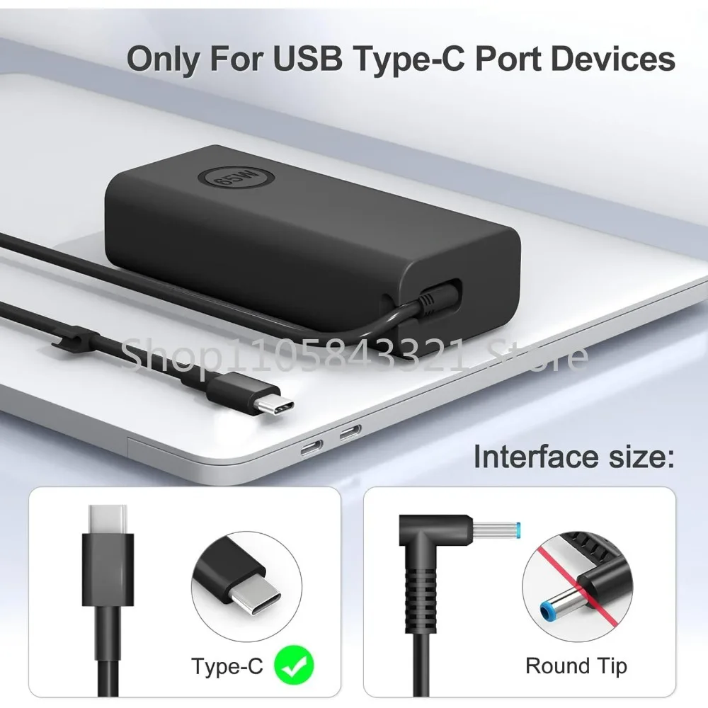 65W USB-C For Dell Chromebook 11 3100 2-In-1 5190 9FNYW 9MT5R 492-BCBI 492-BCNW Type C Laptop Charger AC Power Adapter