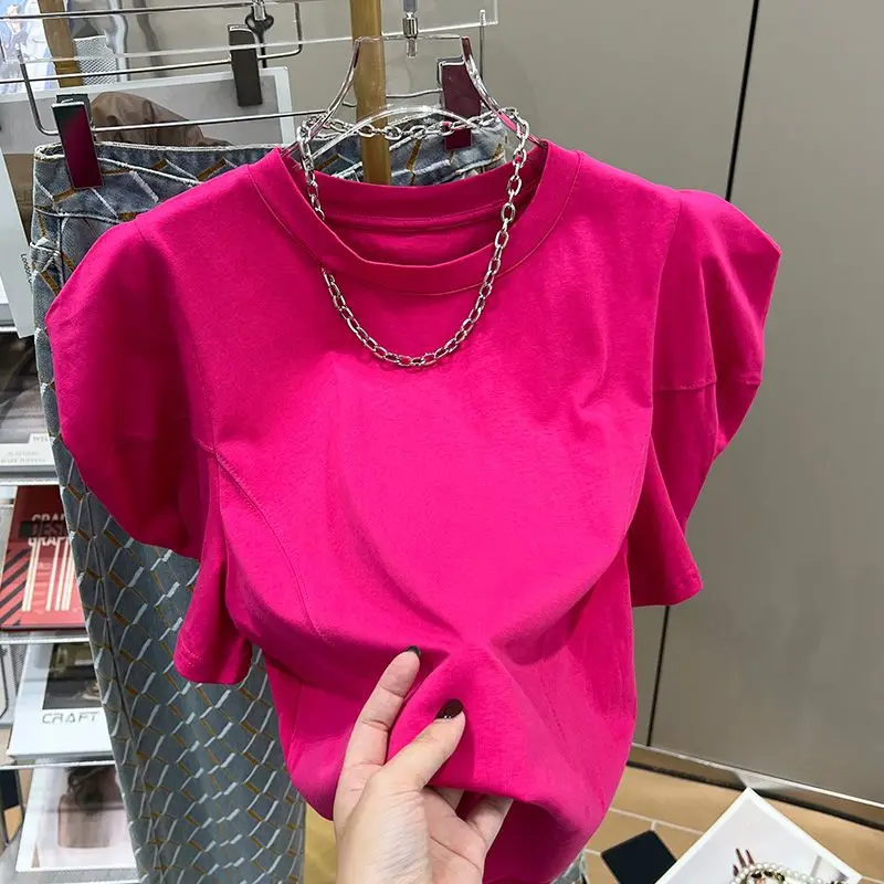 Short Sleeved Chain T-shirts Y2k Oversized Tees Korean Crop Tops Tshirt Vintage Clothes Solid Ropa De Mujer Grunge