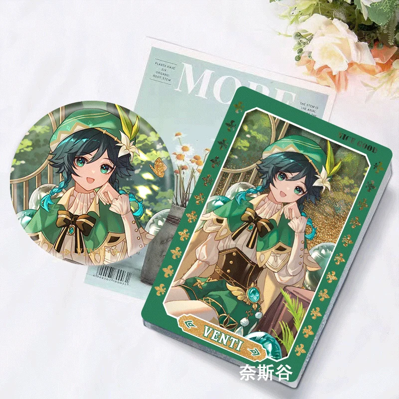 

Anime Game Genshin Impact Venti Cosplay Thicken Quicksand Mahjong Acrylic Standing sign Tinplate Double flash silver onion Badge