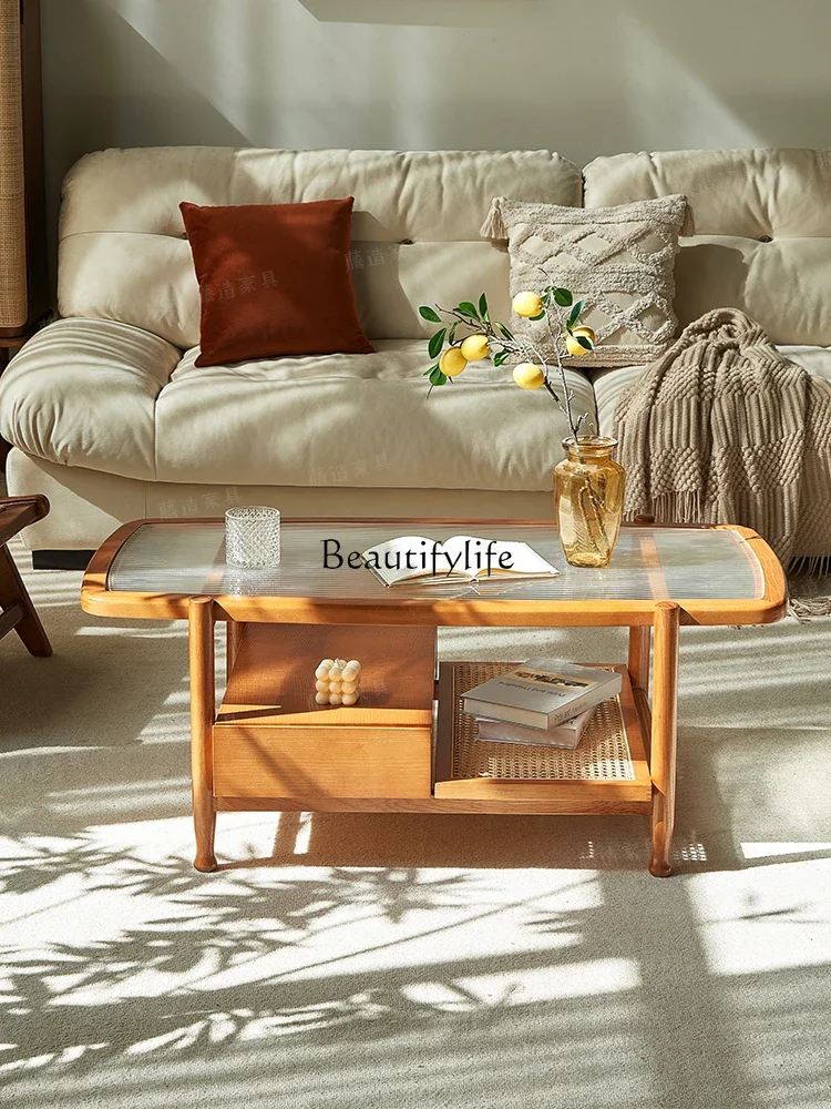 

yj5Changhong Glass Japanese Style Coffee Table Living Room Home Rectangular Rattan Bed & Breakfast Tea Table