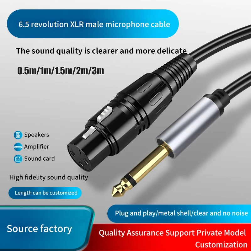 6.35mm to XLR Microphone Balanced Analog Audio Cable AUX 6.5 Jack to XLR Audio Cable for Mixer Amplifier Speaker 6.5mm AUX Cord