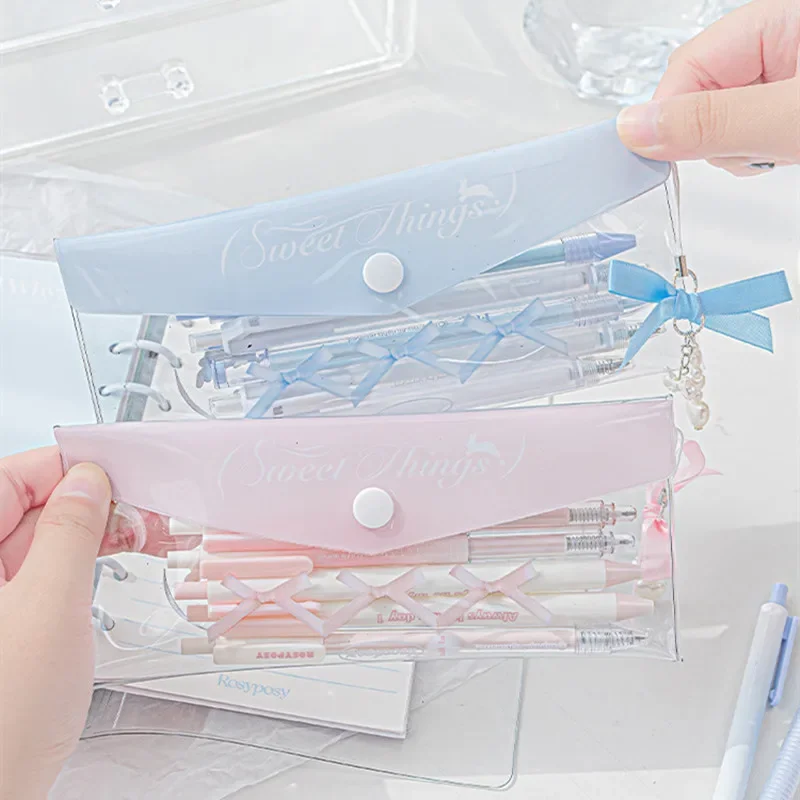 Lovely Pencil Case for Girl Transparent Visiable Lace Style Stationery Storage Bag Kawaii Photocard Organizer Student Supplies