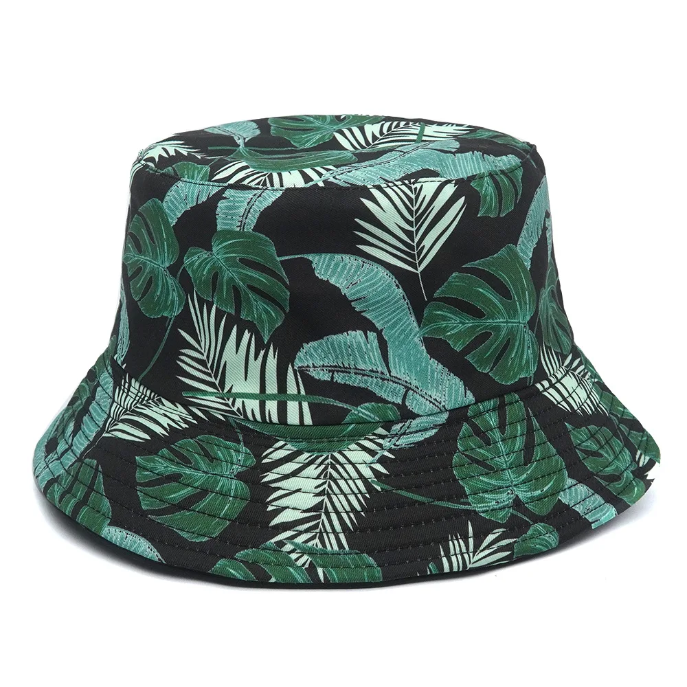 Spring/Summer Breathable Leaves Print Bucket Hat Fashion Flower Pattern Fisherman Cap Unisex Outdoor Sunshade Fishing Hat