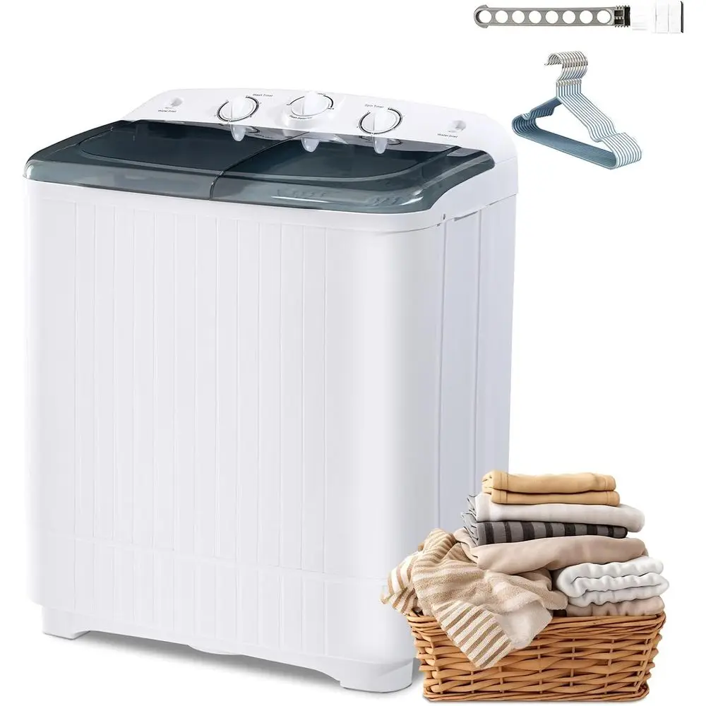 2-in-1 Portable Twin Tub Washing hine, 13lbs Wash 9lbs Spin acity, Compact Laundry Washer and Spin Dryer Combo or Aparent, Dorm,
