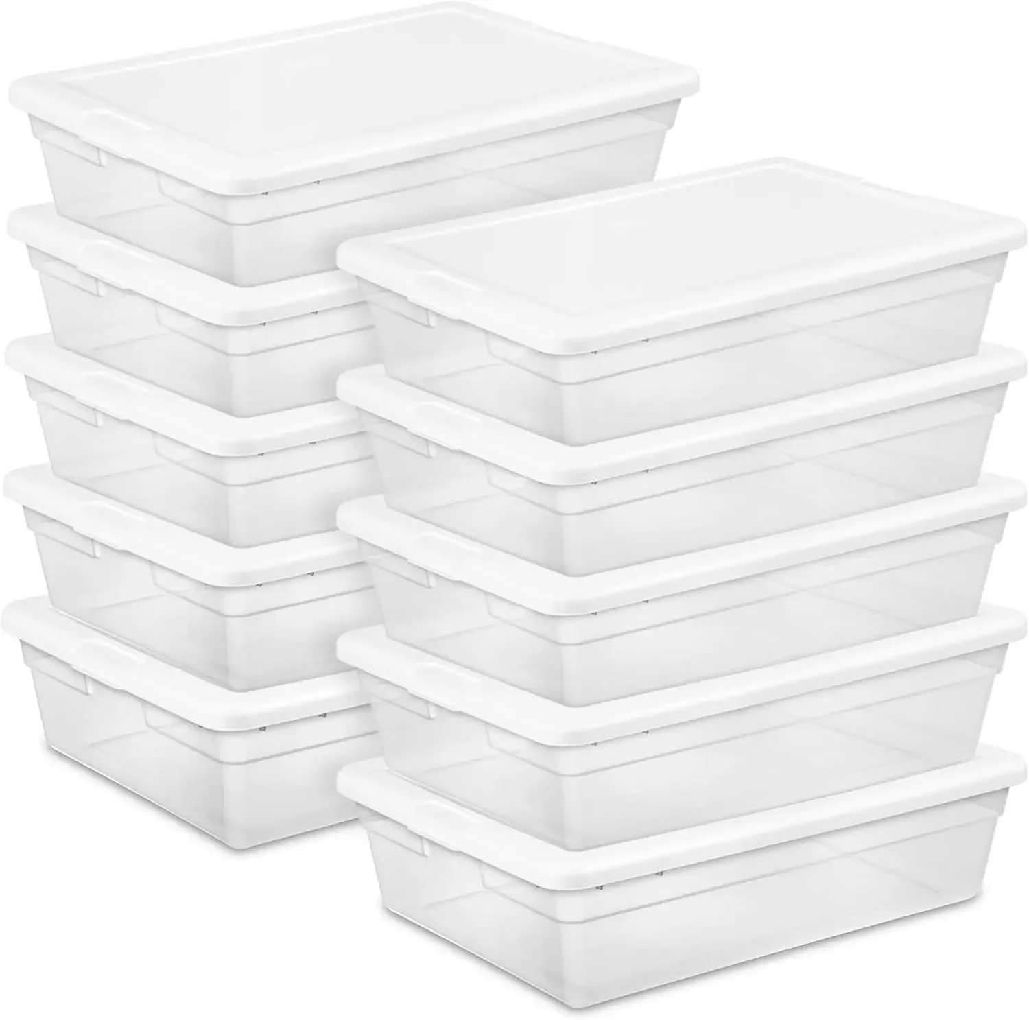 

Sterilite 10-Pack Storage Box, Stackable Clear Plastic Bins with Snap-On Lids, 28 Quart