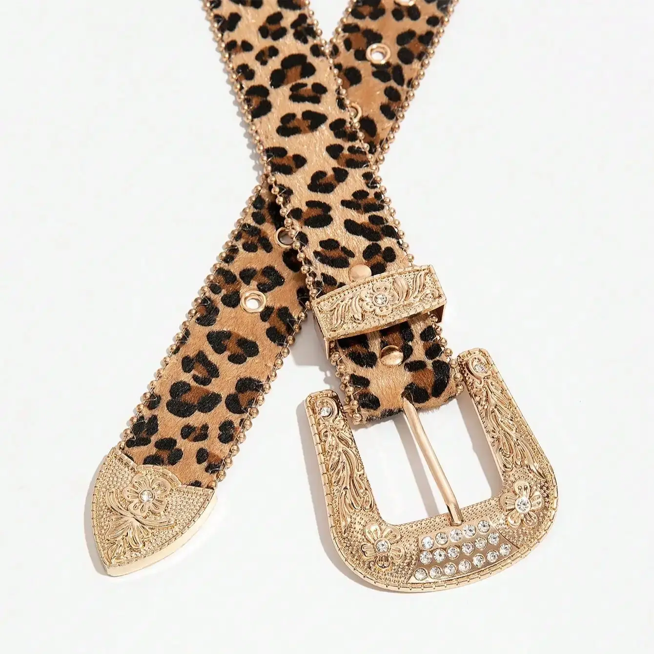 حزام مطرز بإبزيم معدني منقوش عليه حجر الراين بطباعة الفهد الفاخر والأنيق للجينز النسائي، حزام إكسسوار متعدد الاستخدامات #4