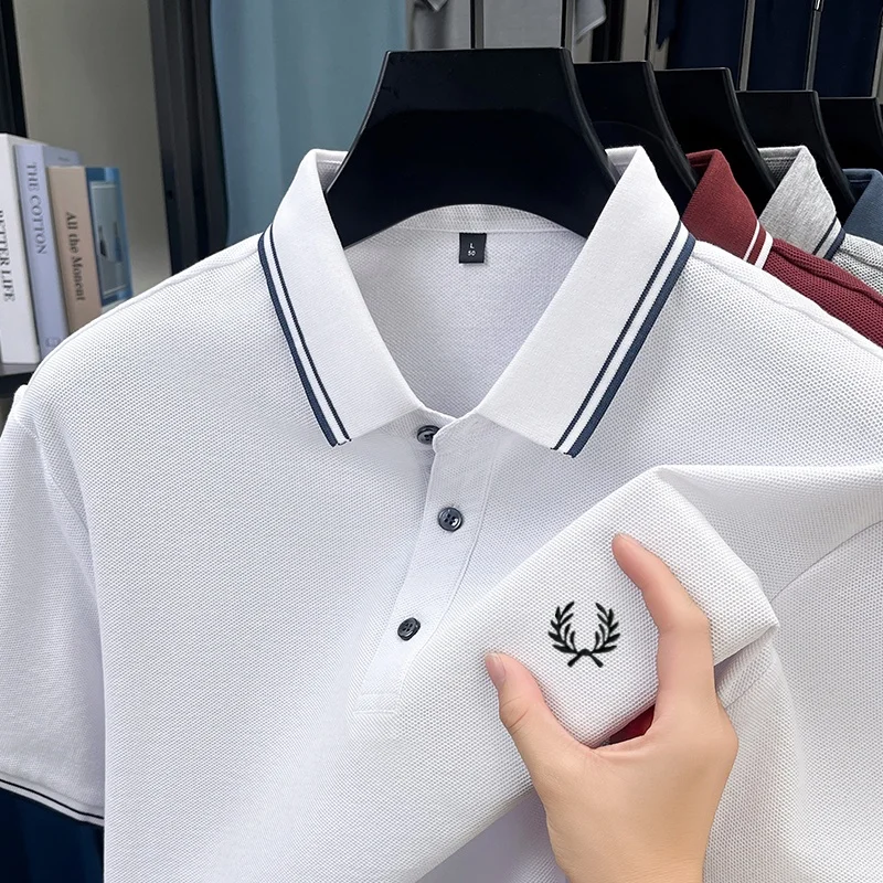 100% cotton luxury brand new men's embroidered short style summer comfortable breathable polo shirt business casual T-shirt top image 2