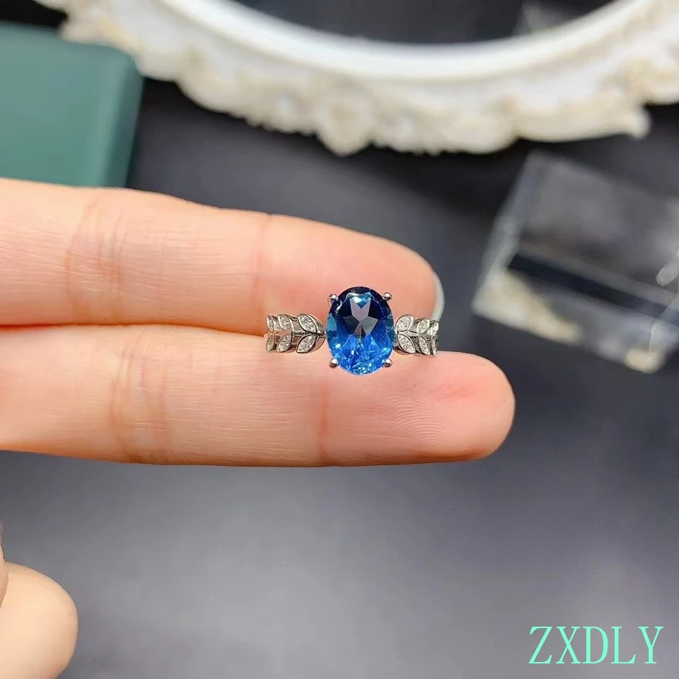 

2024 New Natural Topaz ring, S925 silver natural Blue Gemstone Women ring with jewel, Good Gift