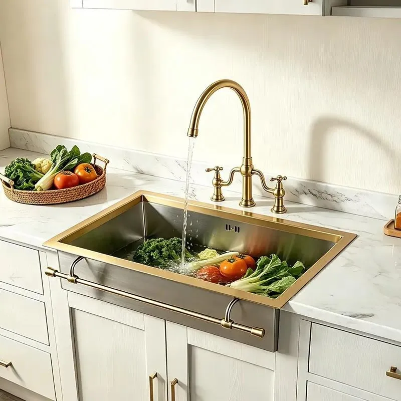 American Vintage Handmade Copper Sink Rectangle Western Kitchen Island Brass Basin for Bathroom Hotel Installation