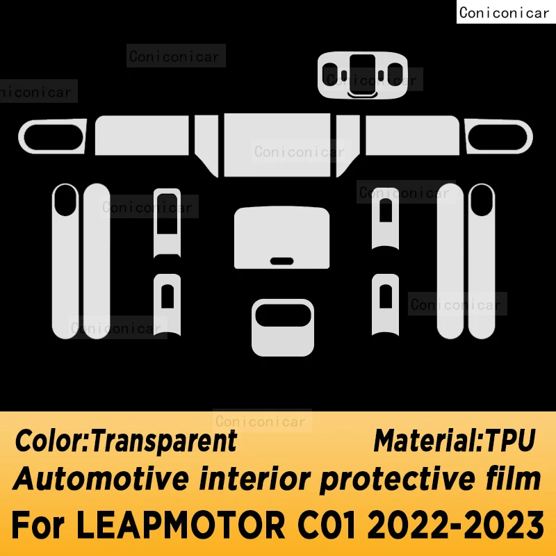 For LEAPMOTOR C01 2022-2024 Gearbox Panel Dashboard Navigation Automotive Interior Protective Film TPU Transparent Anti-Scratch