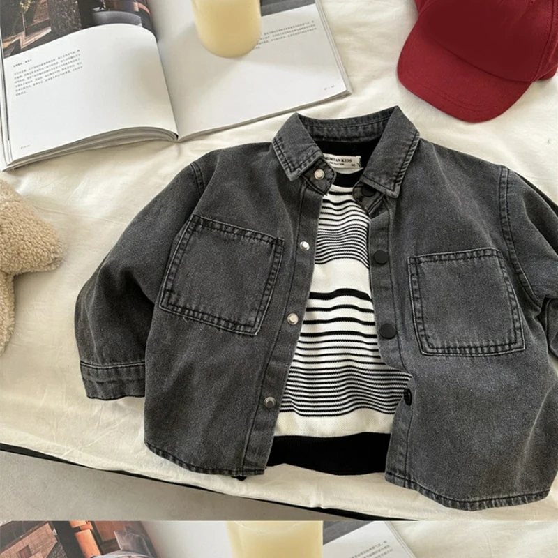 2-7 Years Boys Denim Coat Spring Autumn Kids Jacket Solid Color Cardigan Baby Outerwear Birthday Gifts New Children\'s Clothing