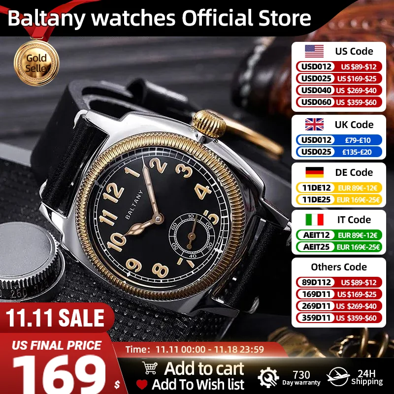 Baltany 1926 Wristatch S4036F Unisex ST1701 Move Gold Case Luminous Mother Of Pearl Dial Sapphire 100M Waterproof Bracelet Watch