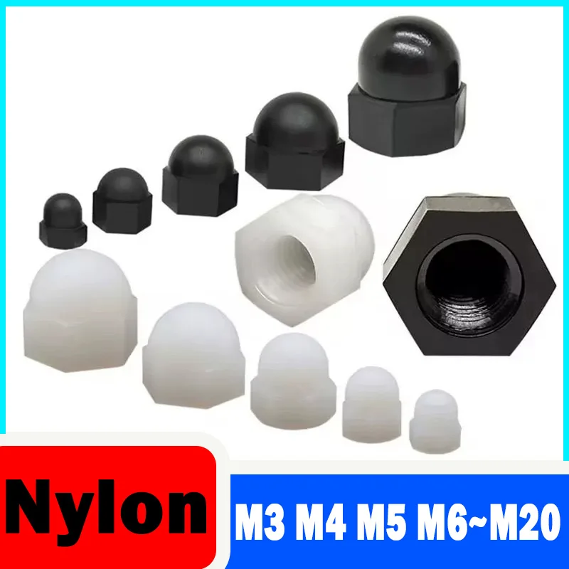 M3 M4 M5 M6 M8 M10 M12 M14 M16 M18 M20 White Black Nylon Plastic Hex Nuts Decorative Cover Semicircle Acorn Nut