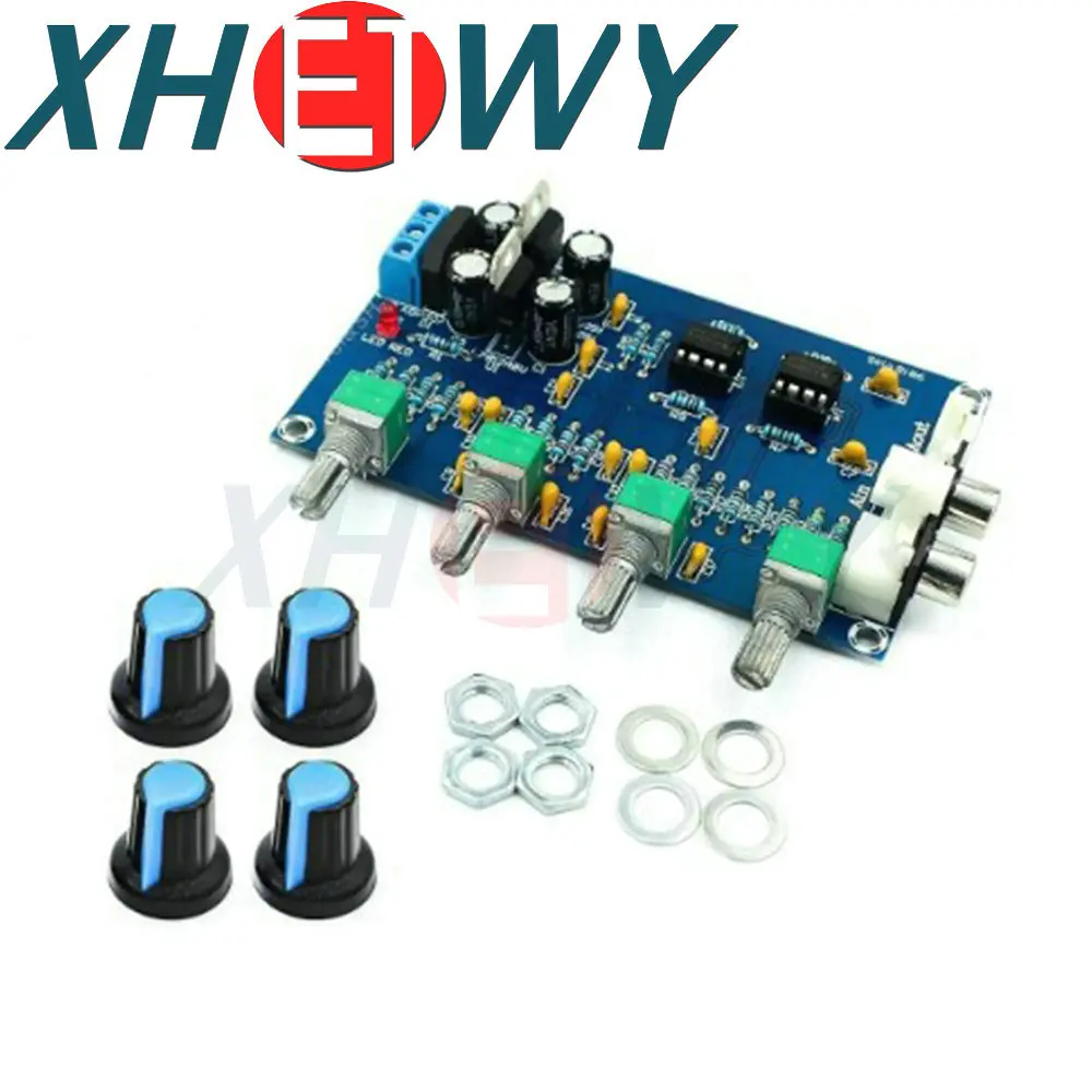 XH-M164 NE5532 Tone Amplifier Board Preamplifier AC 12V-15V Power Supply Dual Channel Audio Amplifier Board 4 Way Adjustment