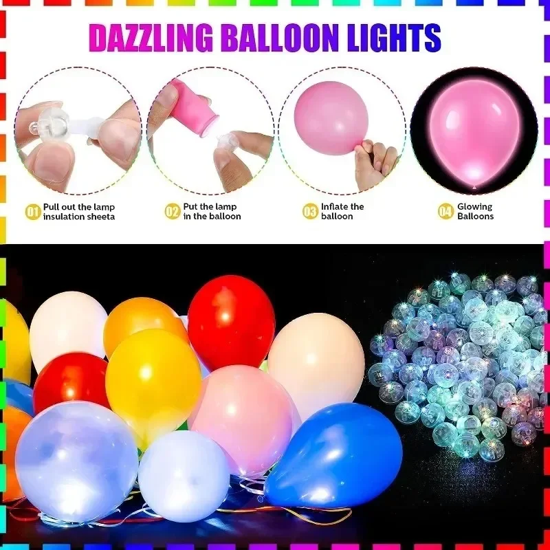 Luminous Tumbler Ball Lamp, Mini LED Balão Luz, Lanterna Piscando Colorida, Natal, Casamento, Decoração de Festa de Aniversário, 100 Pcs, 10Pcs