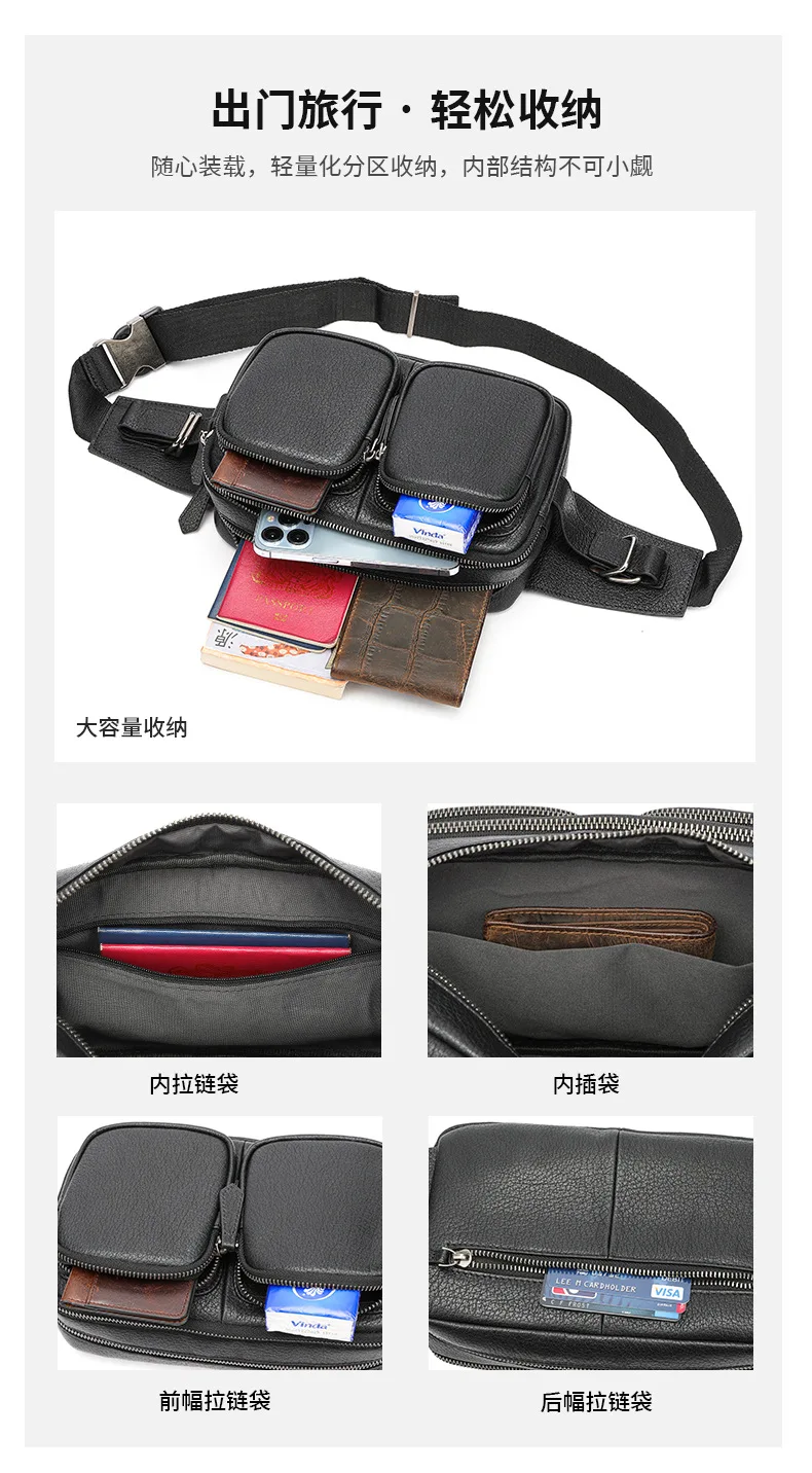 Genuine Leather Fanny Pack Waist Bag Organizer with Adjustable Belt Large Capacity Multiple Pockets Waist Pack for Men Women