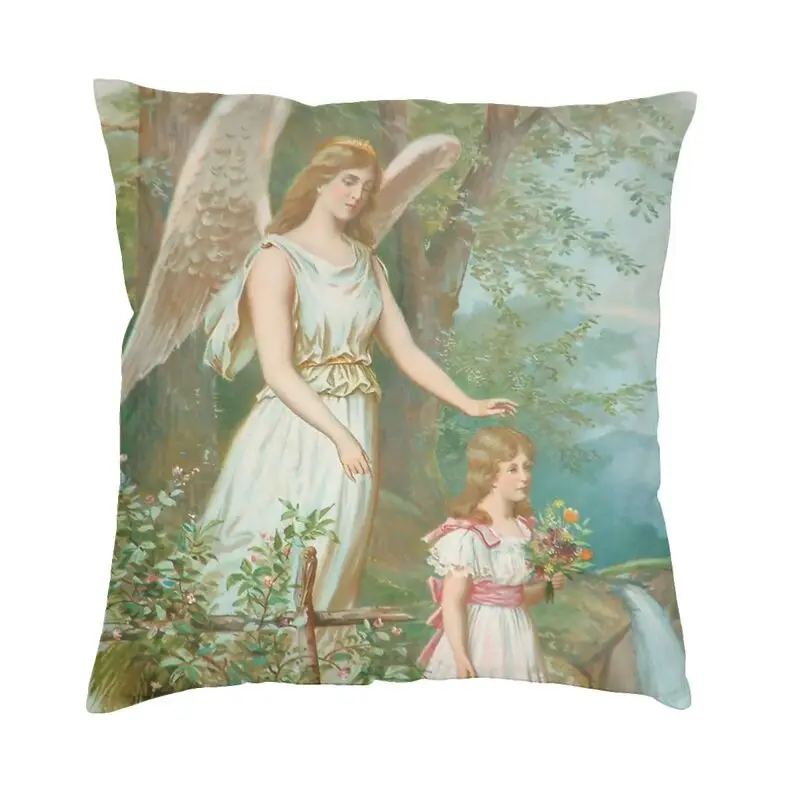 Luxury Victorian Era Cushion Cover Polyester Vintage Guardian Angel Throw Pillow Case Home 40x40cm Decorative Pillowcase