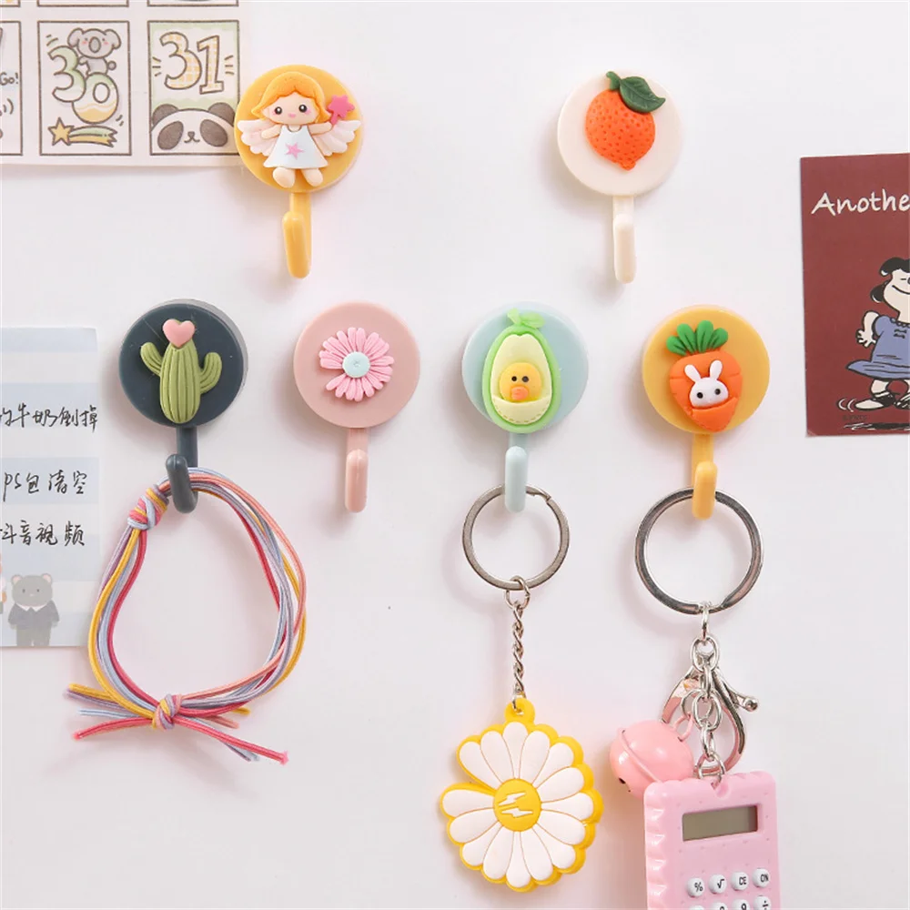 1pc Cute Wall Hooks Key Holder Door Hanging Plastic Self Adhesive Wall Hanger Cartoon Fruits Shape Hook For Kids Room Home Decor