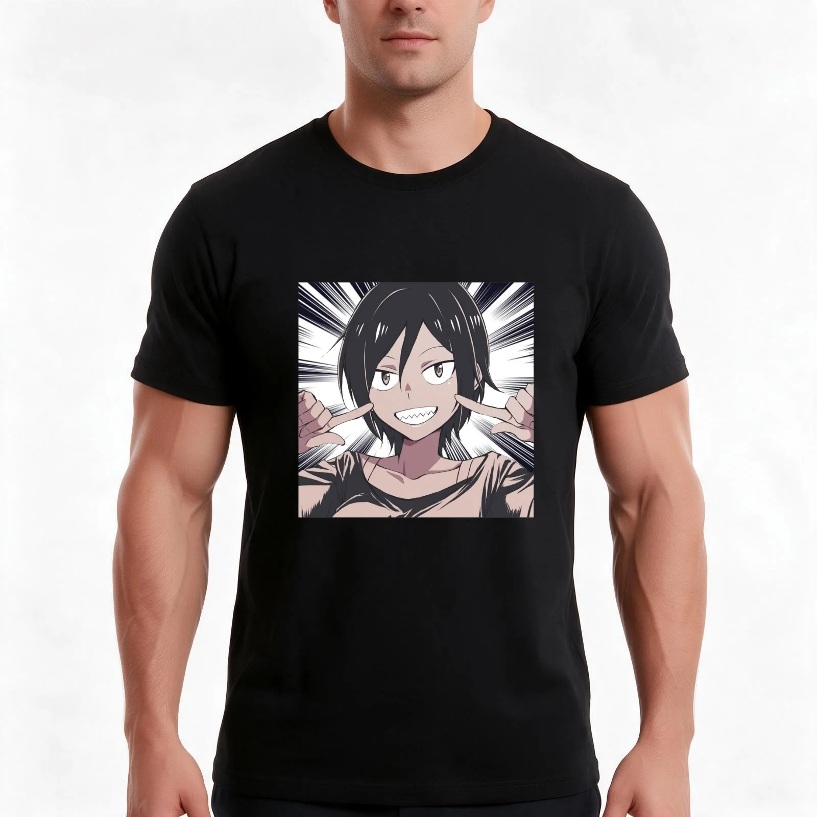 Hitomi-chan Sharkteeth T-Shirt, Summer Casual Cotton Tee, Oversized Streetwear Tops, Vintage Graphic Print, Unisex Men Women