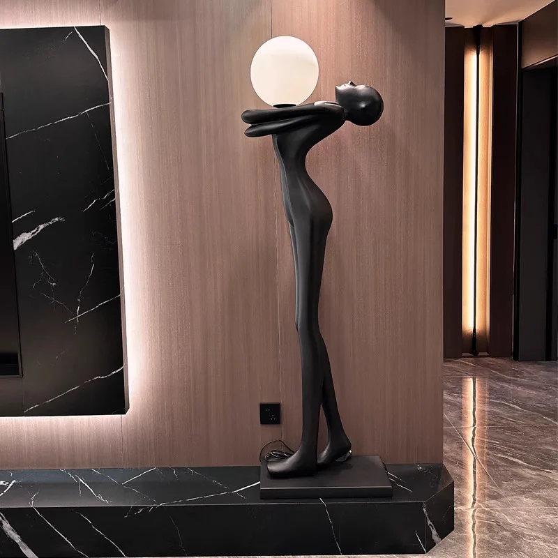 Living room, entrance, lobby, decorative creative arts, figure-shaped sculpture, large-scale self-improvement floor lamp