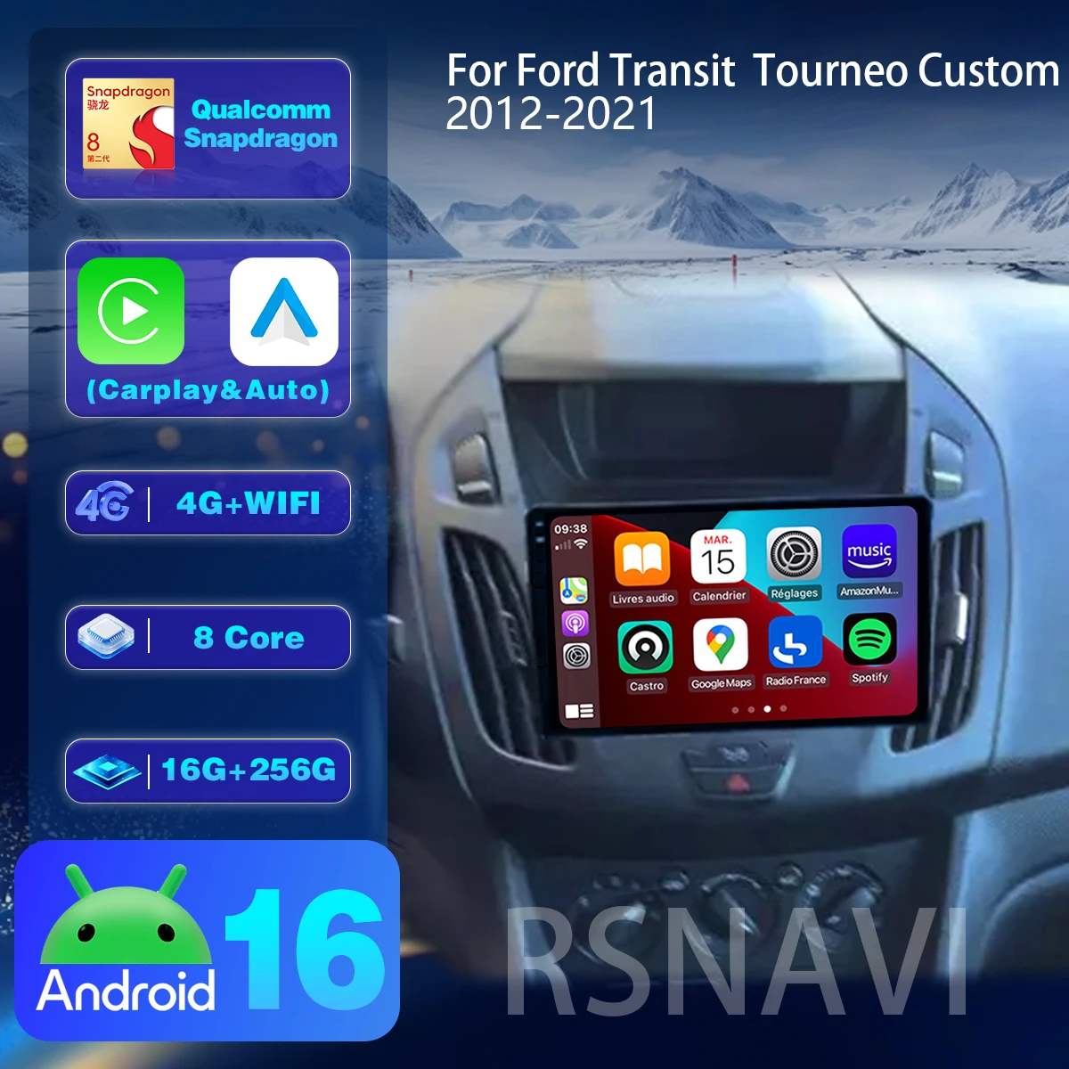 Android 16 For Ford Tourneo Custom 1 I Transit 2012 - 2021 Carplay 2din Autoradio Stereo Head Unit Snapdragon Wireless DVD GPS
