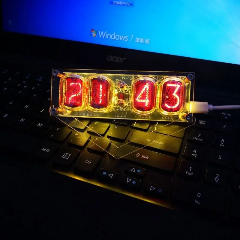 IN-12 Glow Clock Finished 4-bit Clock Colorful LED Retro Clock